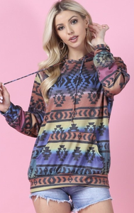 The Charlie-Aztec Blue Rust Mustard Multi Color French Terry Hoodie