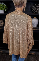 Load image into Gallery viewer, Gold Sequin 3/4 Sleeve Flowy Concert Cardigan

