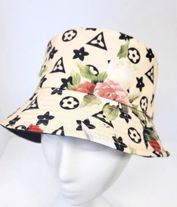 Luxury Logo and Floral Print Bucket Hat in Cream or Brown