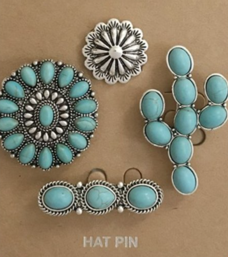 4 Piece Set of Hat Pins Turquoise and Silver-6 Style Sets Options