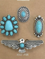Load image into Gallery viewer, 4 Piece Set of Hat Pins Turquoise and Silver-6 Style Sets Options
