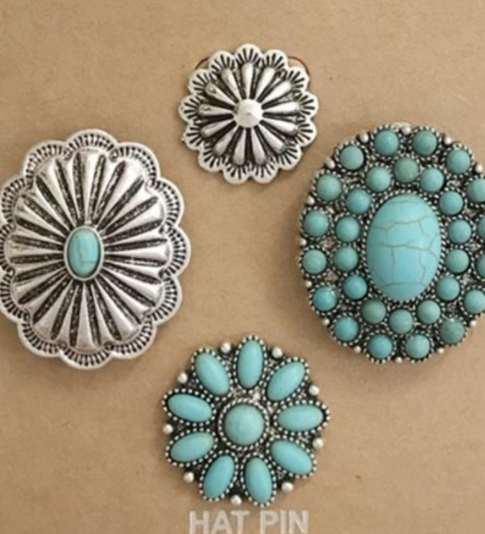 4 Piece Set of Hat Pins Turquoise and Silver-6 Style Sets Options