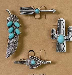 4 Piece Set of Hat Pins Turquoise and Silver-6 Style Sets Options