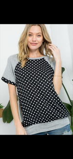 Load image into Gallery viewer, Mustard or Black Polka dot mixed casual tunic top S-3X

