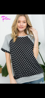 Load image into Gallery viewer, Mustard or Black Polka dot mixed casual tunic top S-3X
