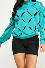 Load image into Gallery viewer, Teal Blue Cut Out Spring Sweater
