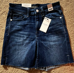 Load image into Gallery viewer, Judy Blue Dark Wash Mid Rise Non Distressed Denim Shorts with Raw Hem
