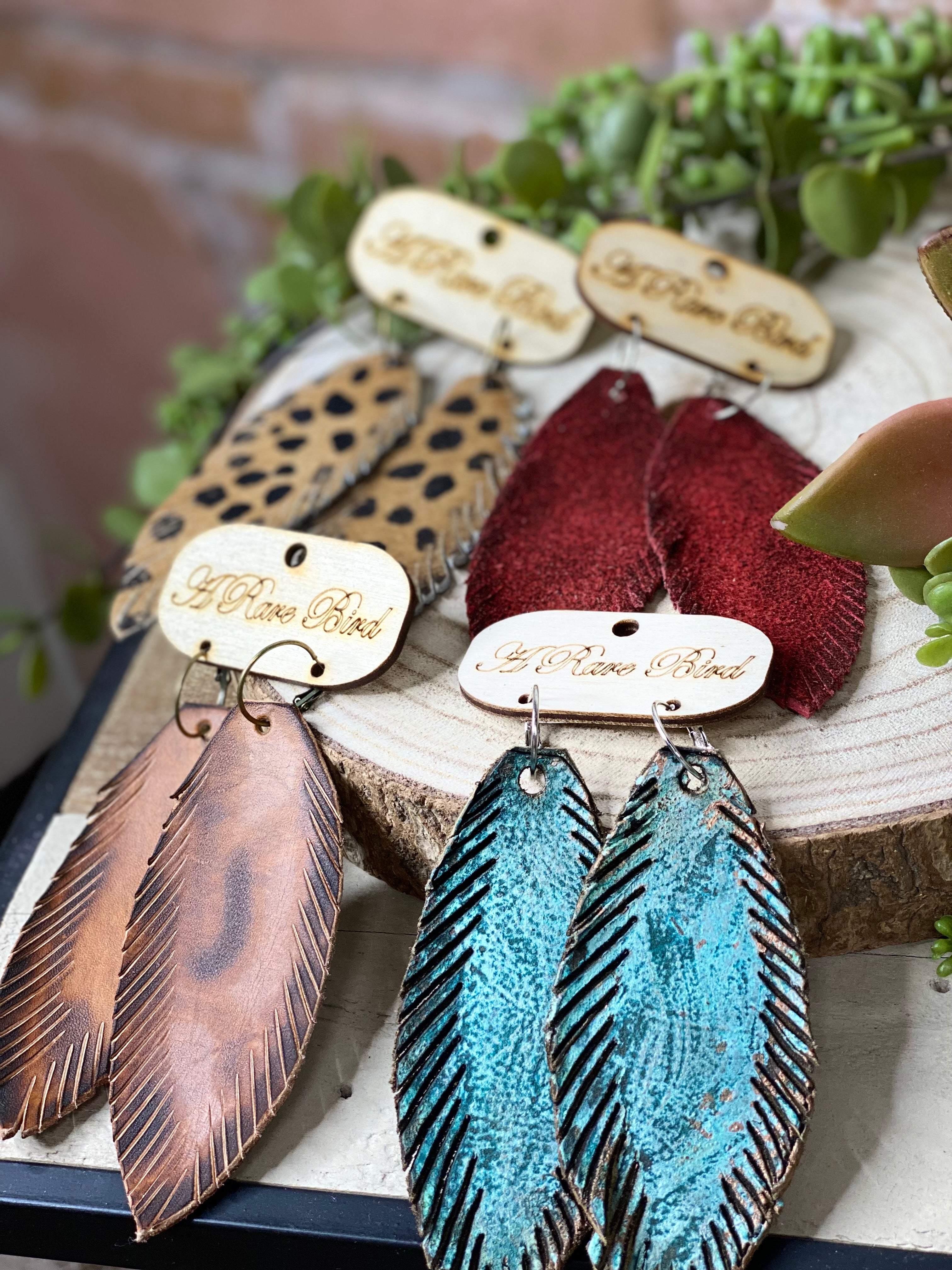 A Rare Bird Leather Feather Earrings