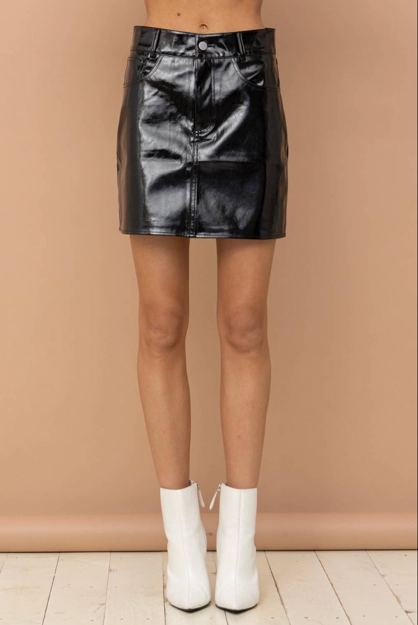 Faux patent deals leather skirt