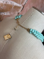 Load image into Gallery viewer, Pink Panache 3 Strand Wooden Bead Necklace (pink/turquoise/off white)
