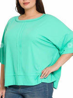 Load image into Gallery viewer, Zenana Curvy Boat Neck Top (Hot Pink &amp; Mint)
