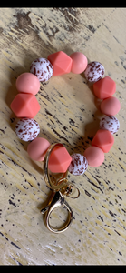 Coral/Brown Cow print Silicone Wristlet Keychain
