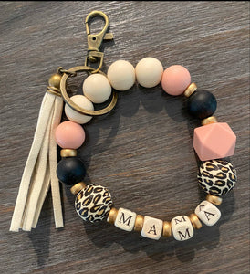 Leopard, Pink, w/ Cream Accents MAMA Wristlet Keychain