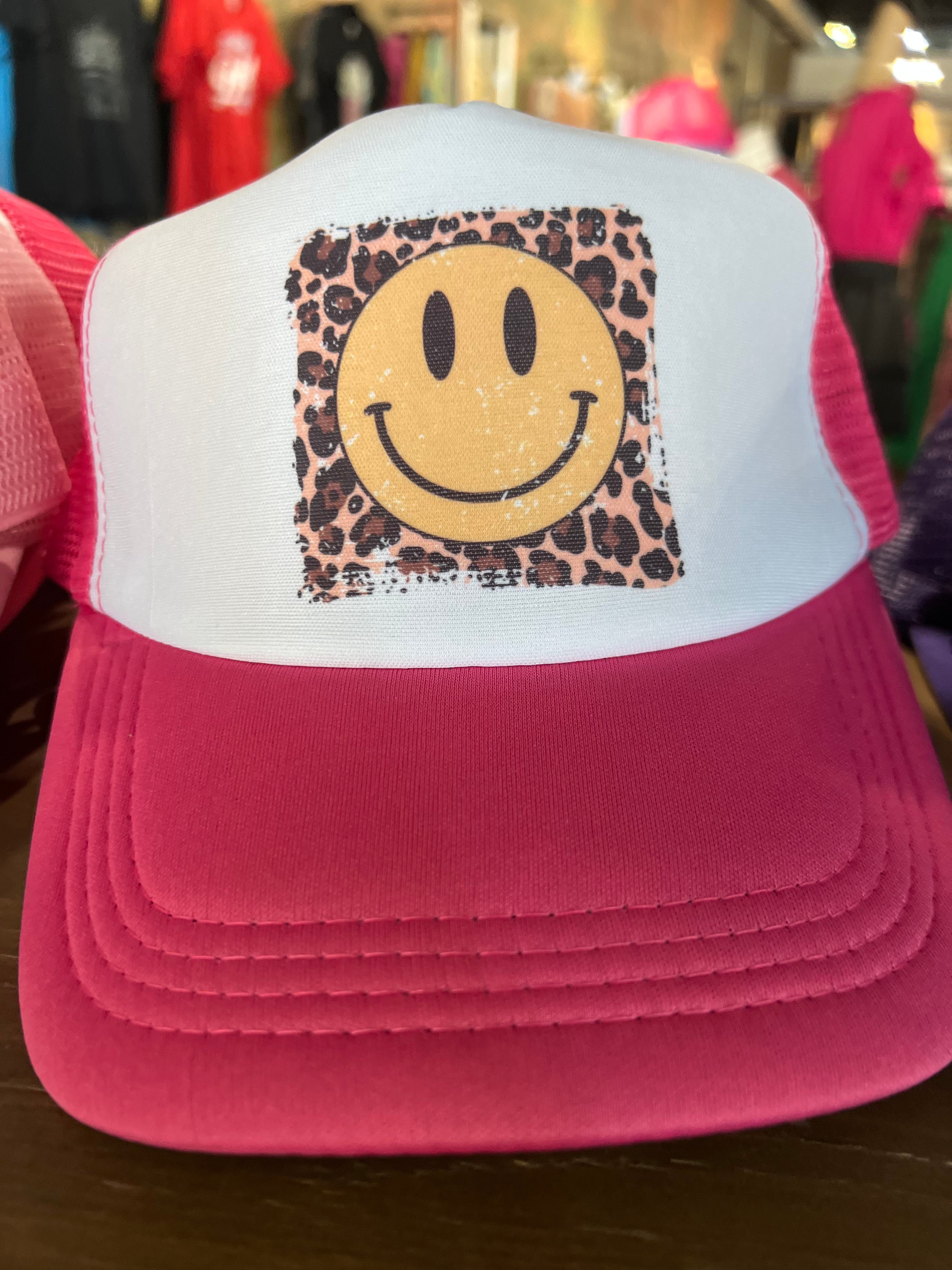 Leopard Detail Happy Face Trucker Hat