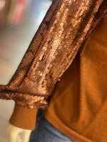 Load image into Gallery viewer, GeeGee Curvy Rust Sweater w/Rust Sequin Sleeves
