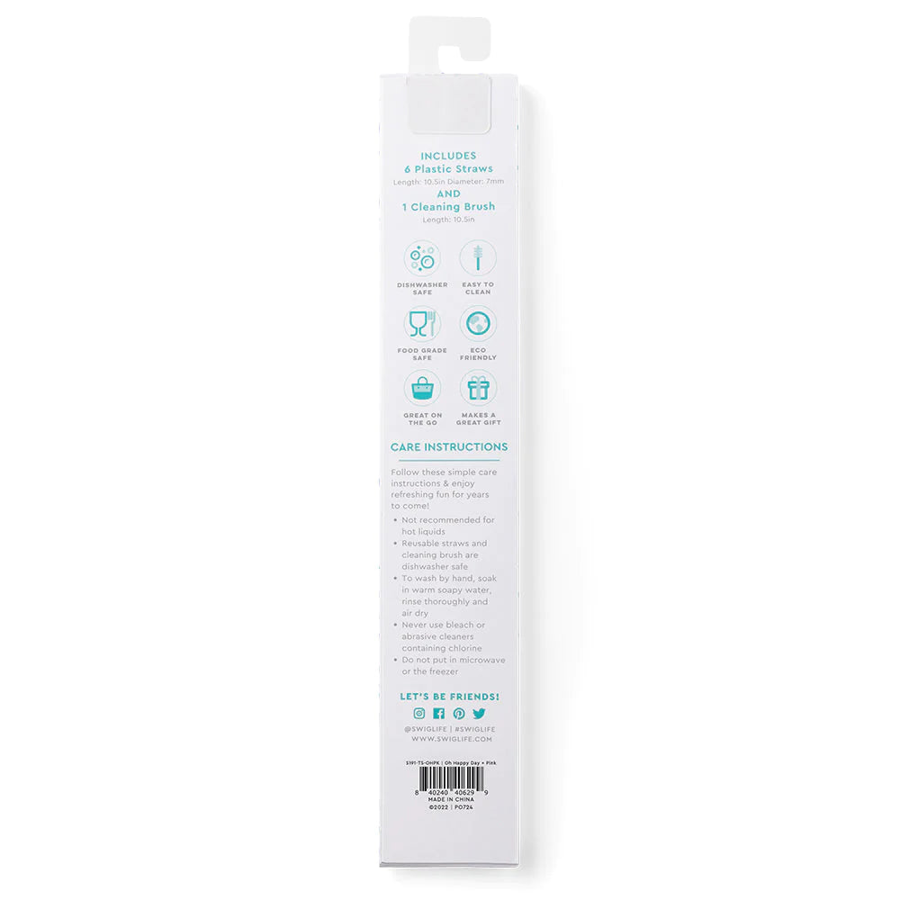 Swig Oh Happy Day + Pink Reusable Straw Set