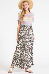 Colorful Stripe Top and Leopard Bottom Maxi