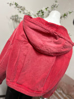 Load image into Gallery viewer, GeeGee Red Denim Crop Jacket w/Hood

