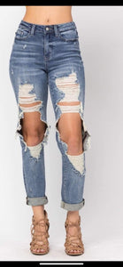 Judy Blue High Waist Major Distressed Straight Fit Denim (Regular & Curvy)