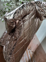 Load image into Gallery viewer, Curvy Oddi Quilted Bronze Faux Leather Jacket w/ Drawstring Hoodie
