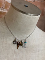 Load image into Gallery viewer, Turquoise Haven 8” Silver Chain with Charms Necklace

