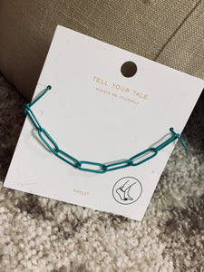 Tell Your Tale Colorful Paperclip Anklet ( Black/Fuchsia/Turquoise)