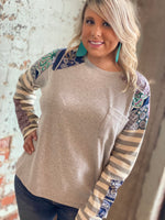 Load image into Gallery viewer, Easel Heather Grey Mix Pattern Long Sleeve Knit Tunic Top
