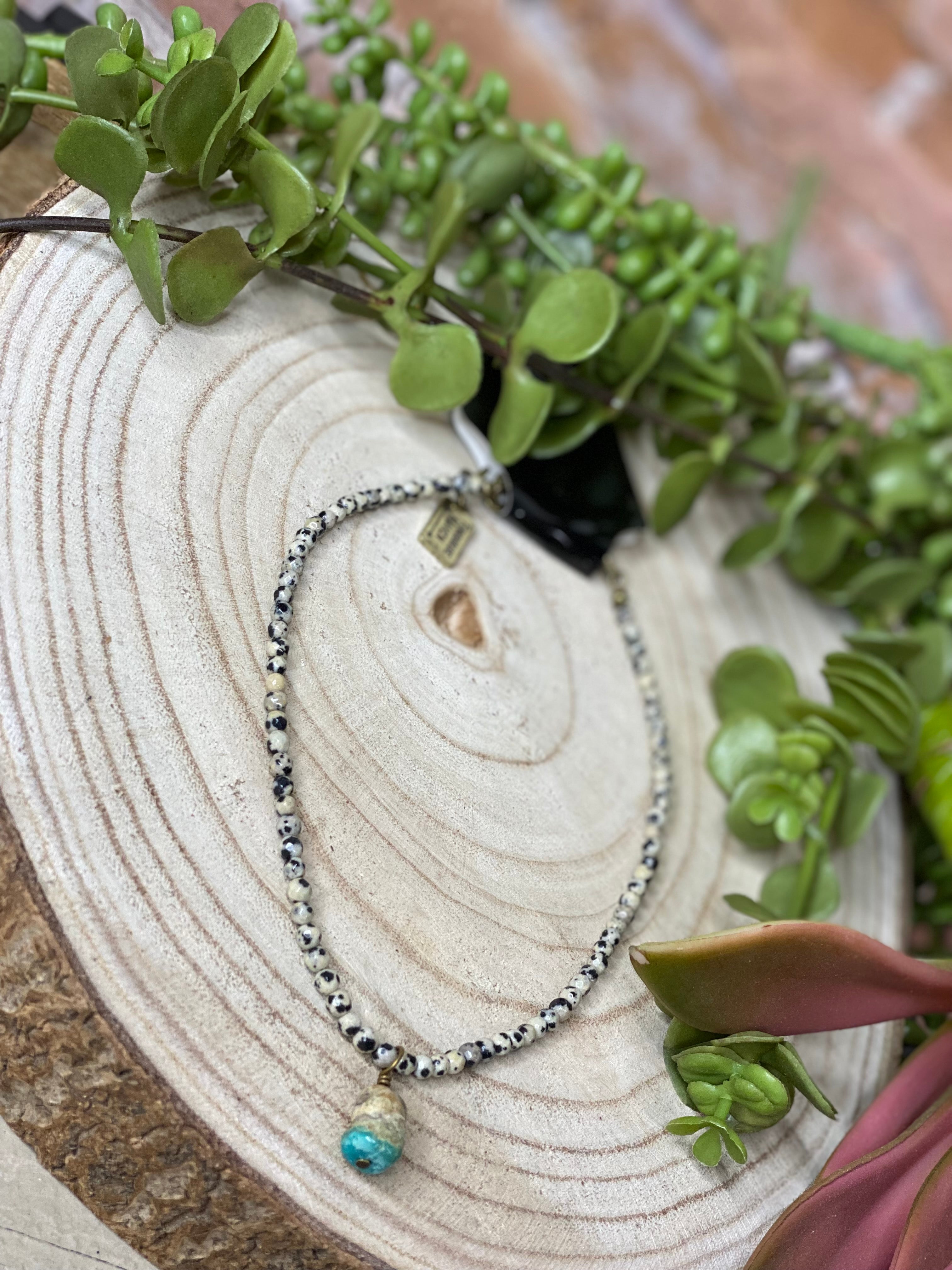 Turquoise Haven Tan Bead Raw Turquoise Necklace