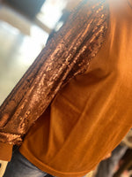 Load image into Gallery viewer, GeeGee Curvy Rust Sweater w/Rust Sequin Sleeves
