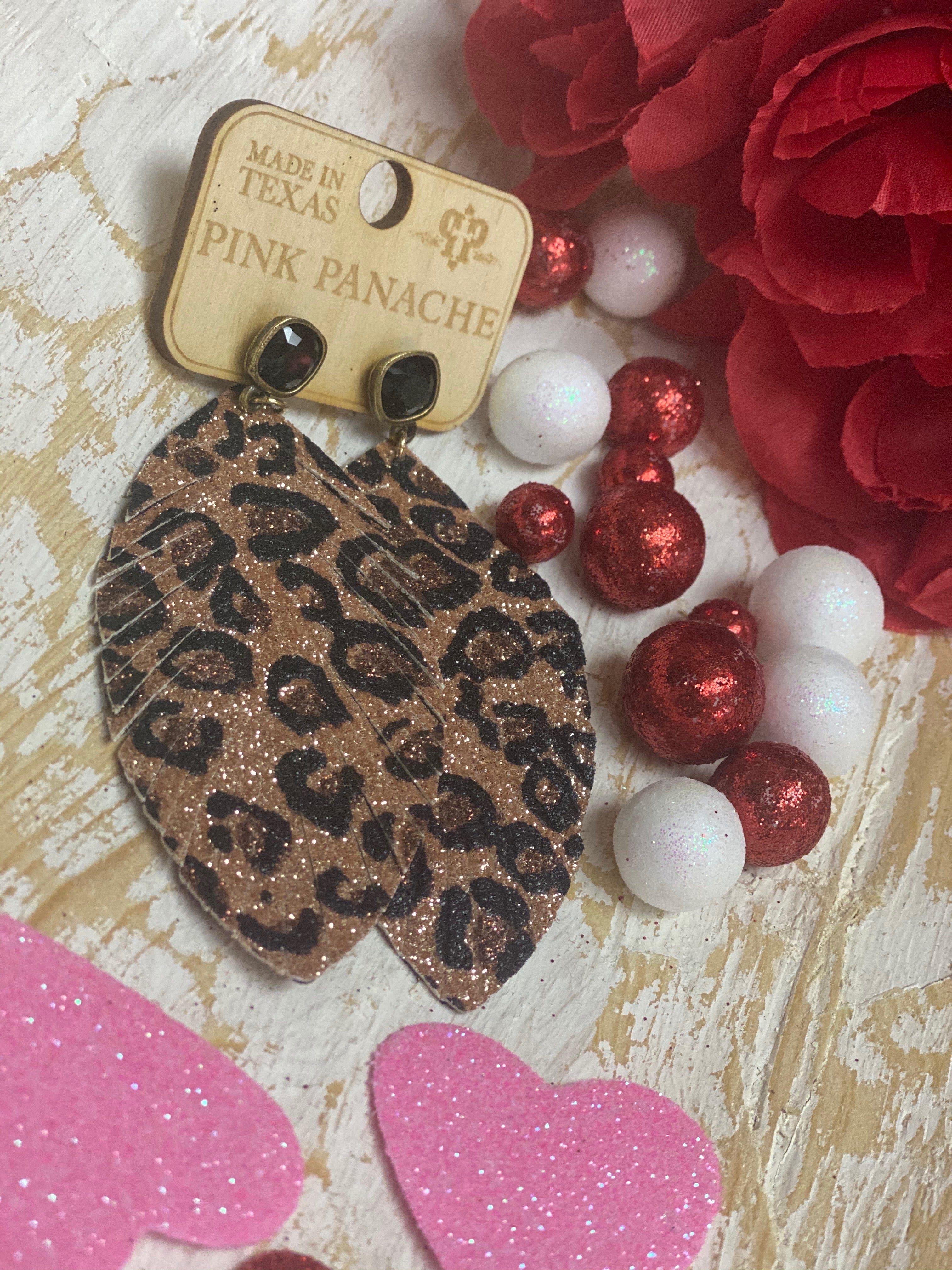 Pink Panache Bronze Leopard Earrings