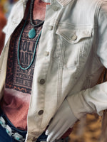 Load image into Gallery viewer, Judy Blue Button Up White Denim  Jacket w/Fringe on Sleeves and Back

