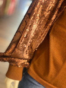 GeeGee Rust Sweater w/Rust Sequin Sleeves