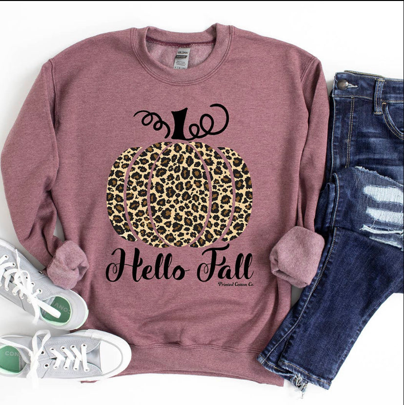 Hello Fall Leopard Pumpkin Sweatshirt