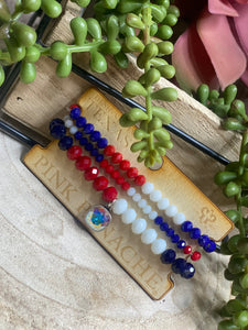 Pink Panache Red, White, & Blue Bracelet Stack with AB Stone