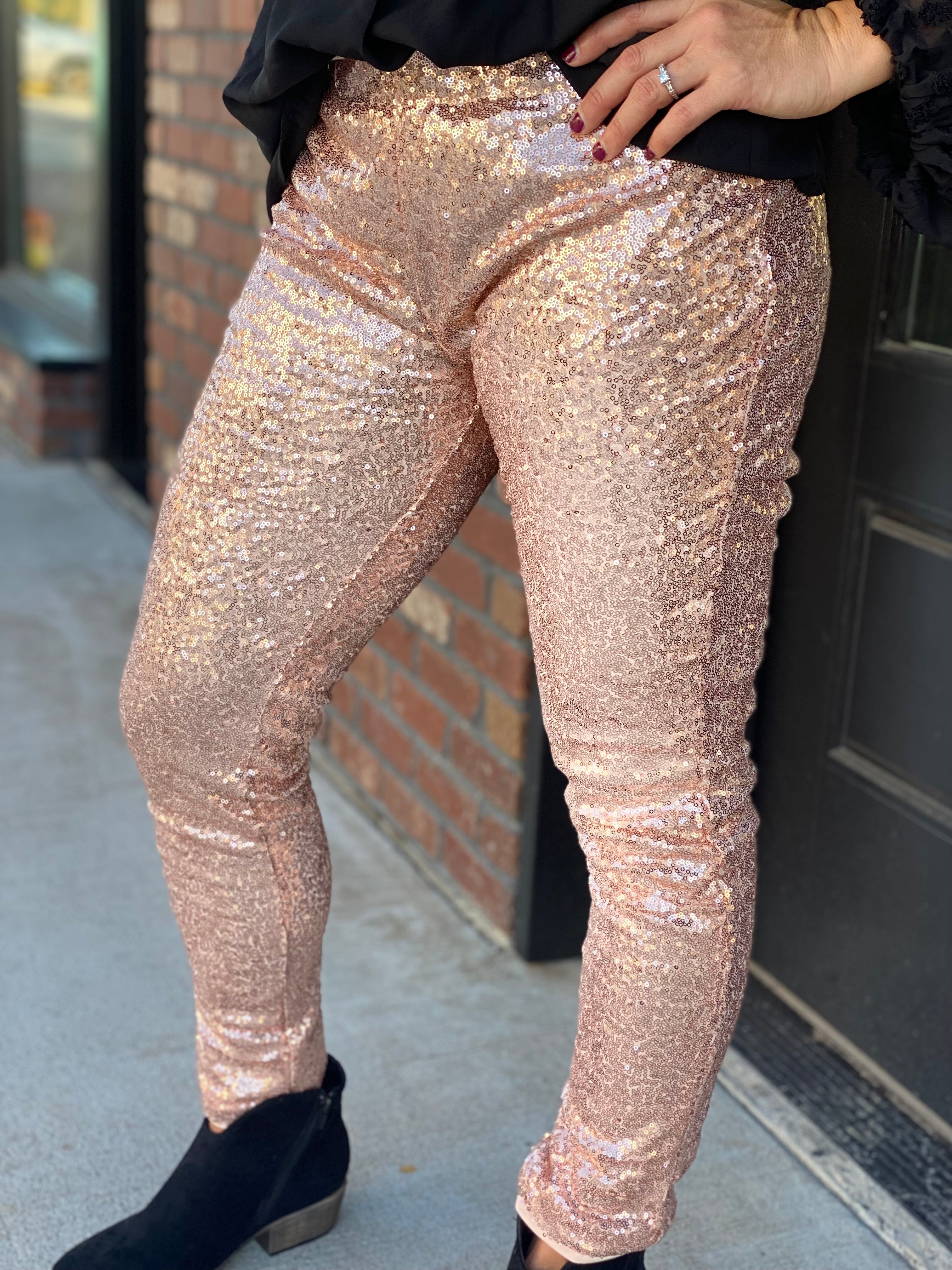 Vanilla Bay Sparkle Sequin Pants (Rose Gold or Black)