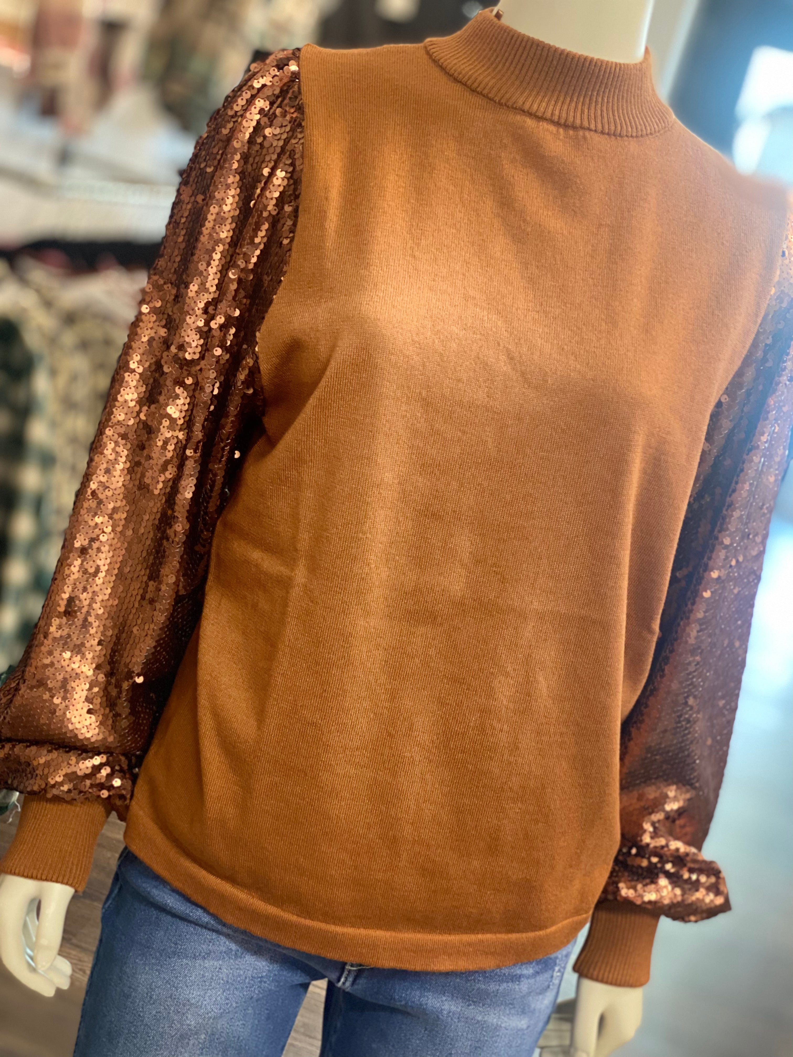 GeeGee Curvy Rust Sweater w/Rust Sequin Sleeves