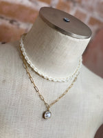 Load image into Gallery viewer, Pink Panache Gold Paperclip Necklace w/ Stone &amp; Colored Chain (white/turquoise)
