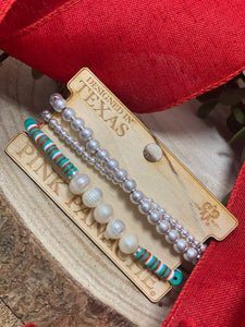 Pink Panache Christmas Bead/Silver/Pearl Bracelet Stack