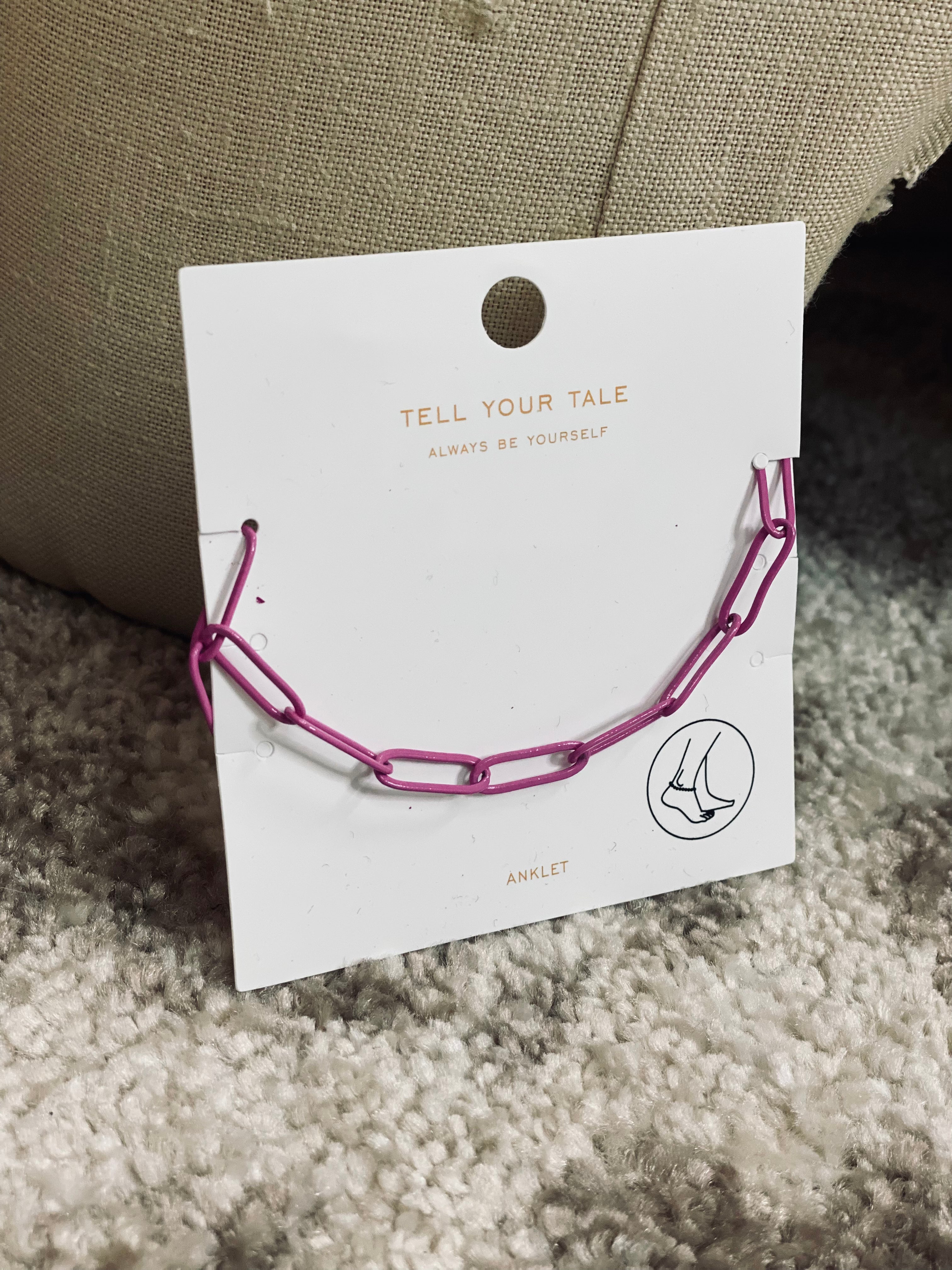Tell Your Tale Colorful Paperclip Anklet ( Black/Fuchsia/Turquoise)