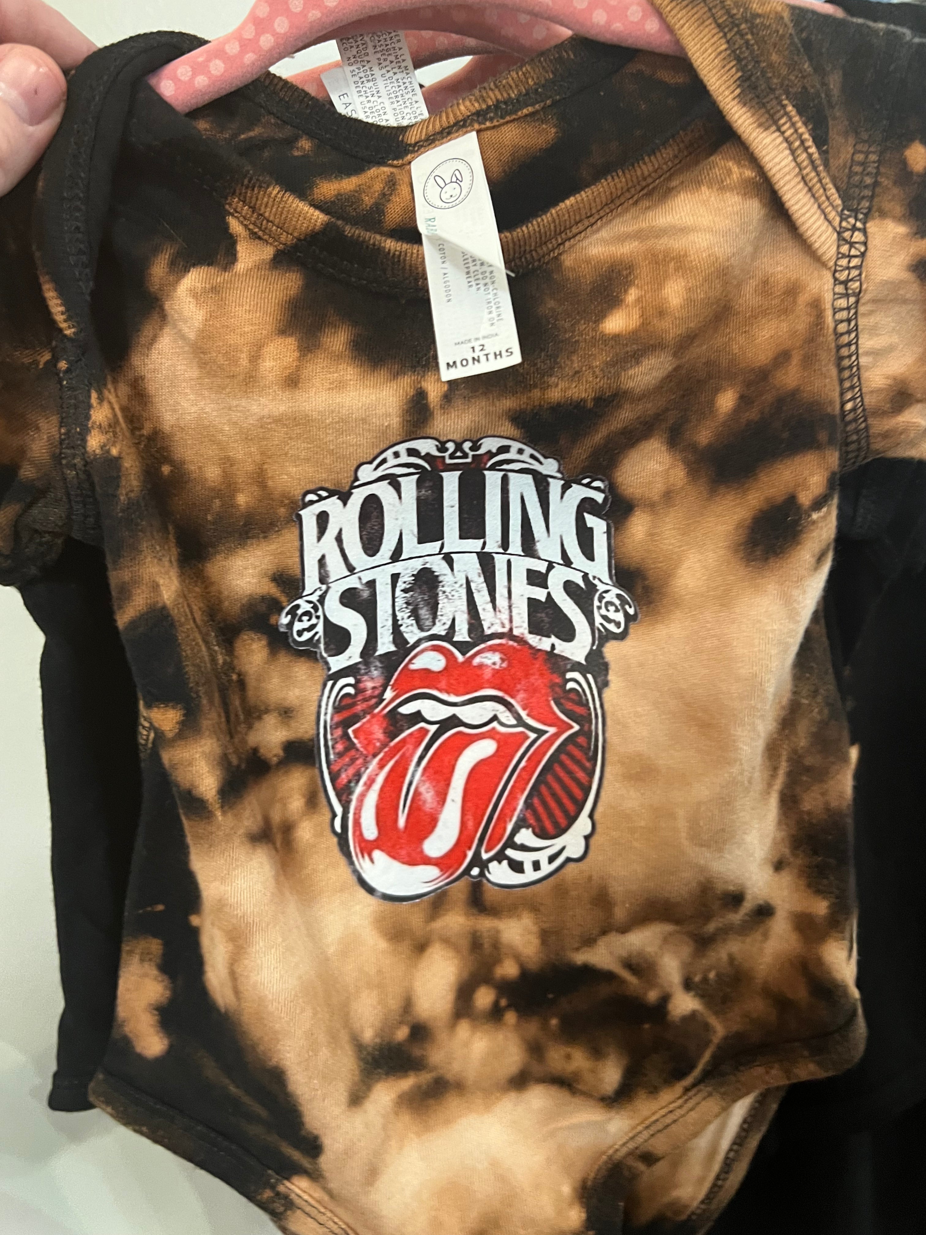 Handmade Bleached Rolling Stones Infant Onesies