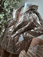 Load image into Gallery viewer, Curvy Oddi Quilted Bronze Faux Leather Jacket w/ Drawstring Hoodie
