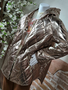 Curvy Oddi Quilted Bronze Faux Leather Jacket w/ Drawstring Hoodie