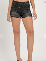 Load image into Gallery viewer, Risen Black Criss Cross Button Mid Rise Loose Fit Shorts
