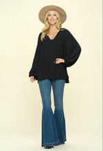 Load image into Gallery viewer, Sarah Black Peasant Top
