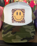 Load image into Gallery viewer, Leopard Detail Happy Face Trucker Hat
