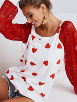 Load image into Gallery viewer, BiBi Heart Print Knit Top w/ Lace Seeves
